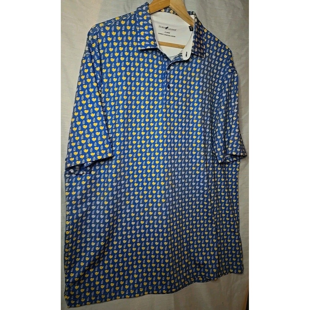 Horn Legend Bamboo Charchoal Polo Shirt Mens XL Blue Geometric Golf Stretch - Picture 2 of 9